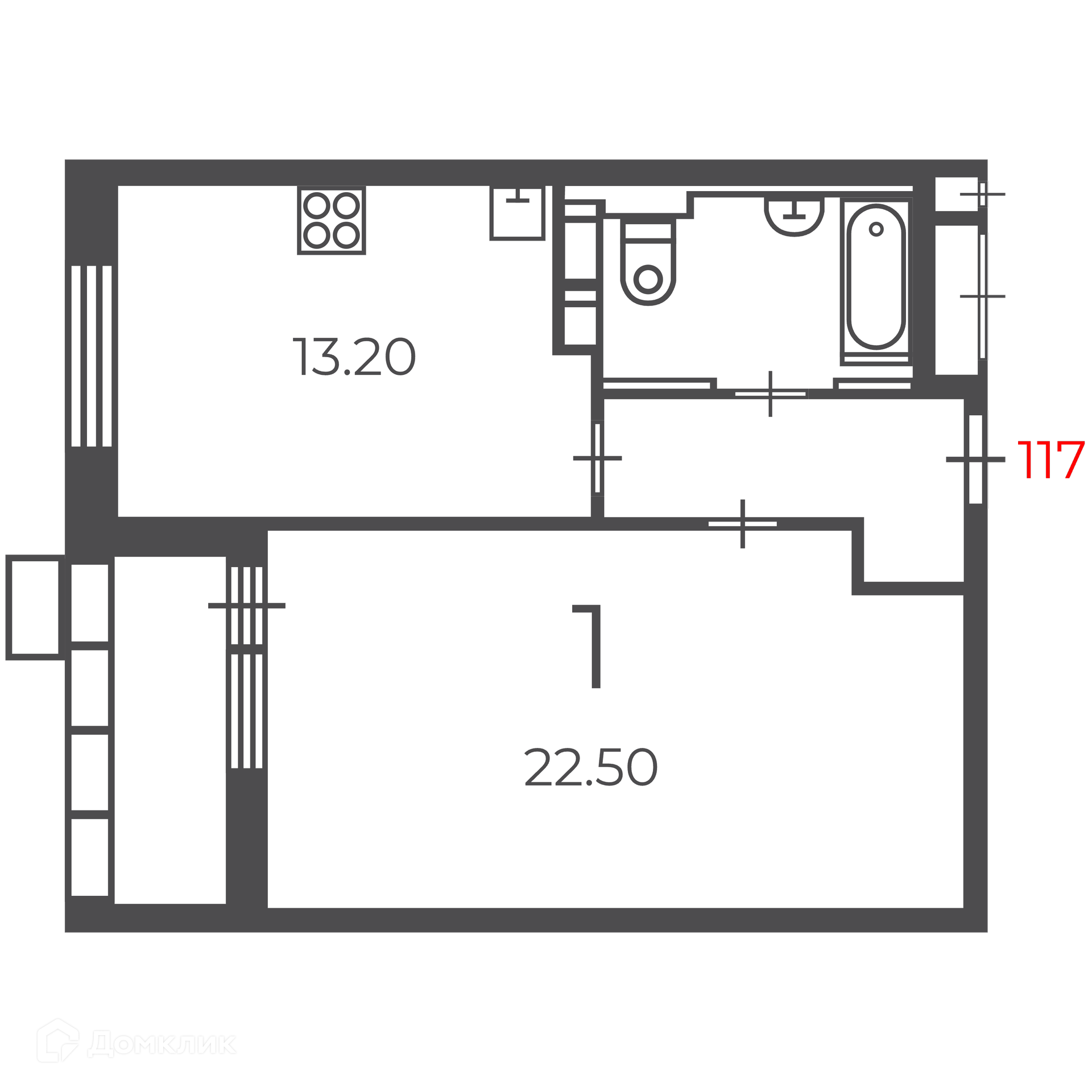 Планировка 1-комн. в ЖК «Чечёрский проезд, 28А (Московские кварталы)»