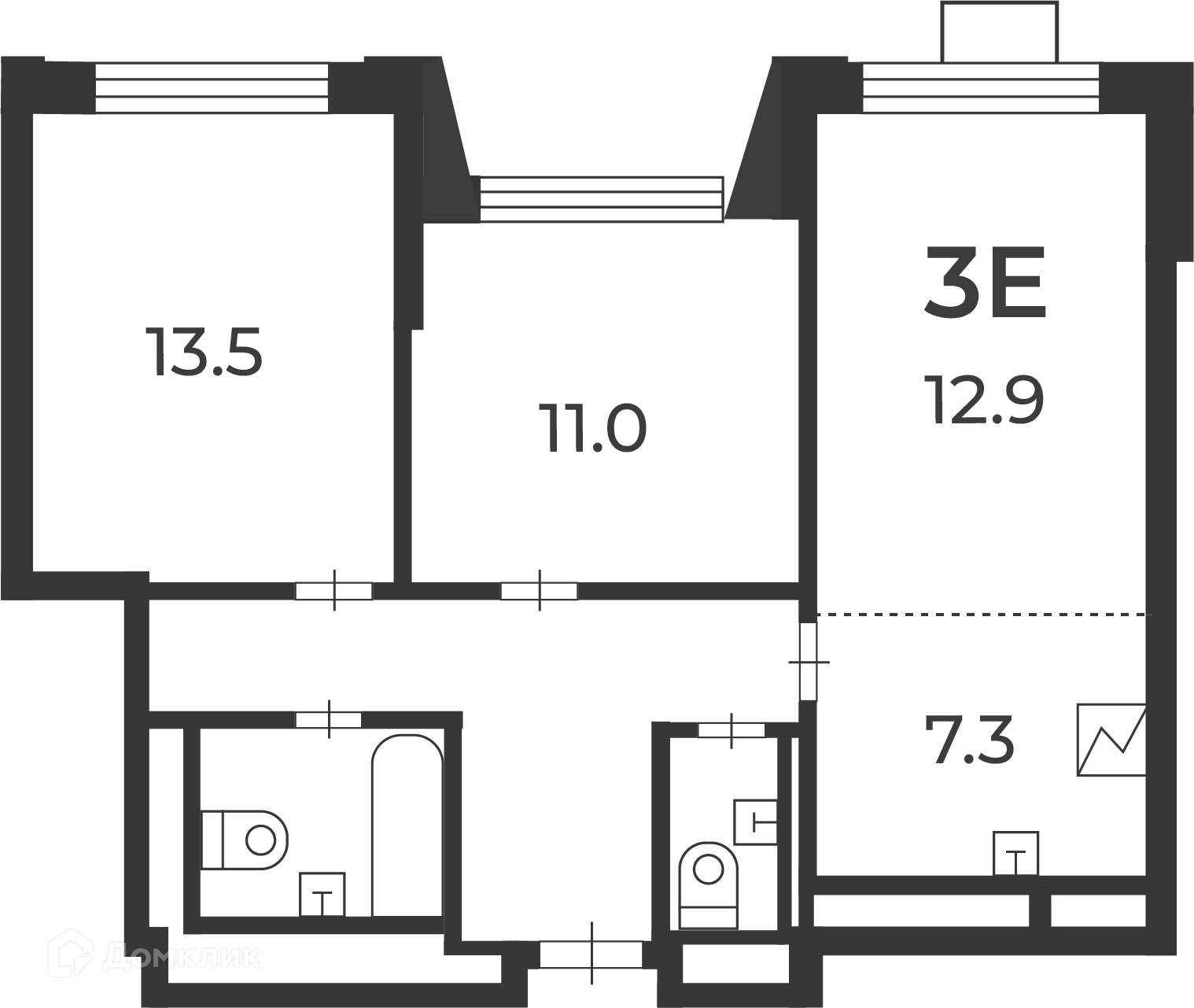 Планировка 3-комн. в ЖК «Милашенкова, 6 (Московские кварталы)»