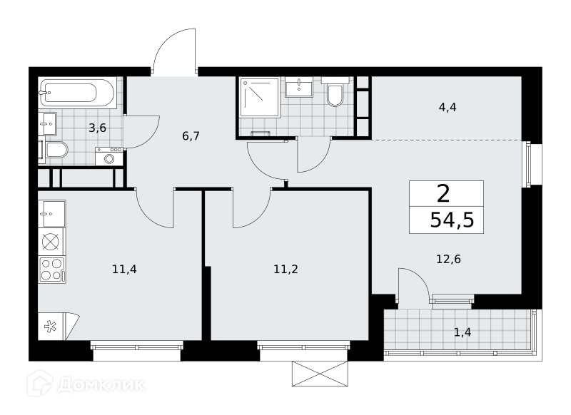 Планировка 2-комн. в ЖК «Скандинавия»