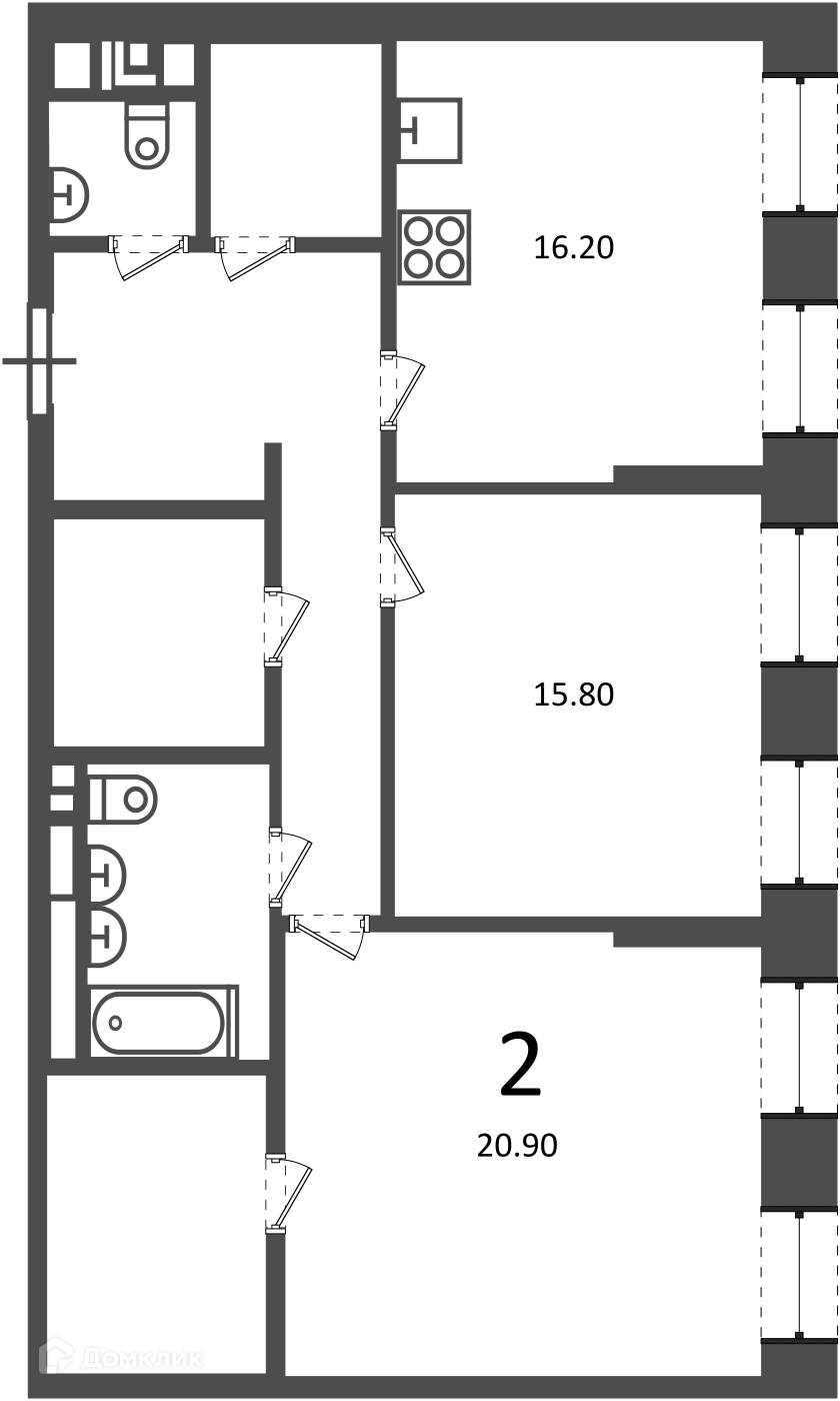 Планировка 2-комн. в ЖК «Светланова ул., д. 11, к. 2 (Московские кварталы)»