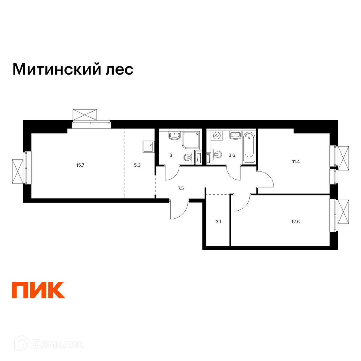 Планировка 3-комн. в ЖК «Митинский лес»