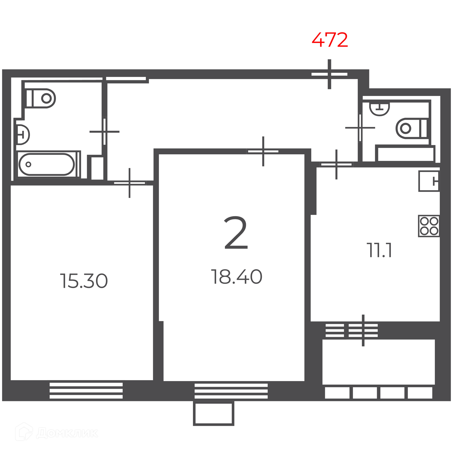 Планировка 2-комн. в ЖК «Чечёрский проезд, 28А (Московские кварталы)»
