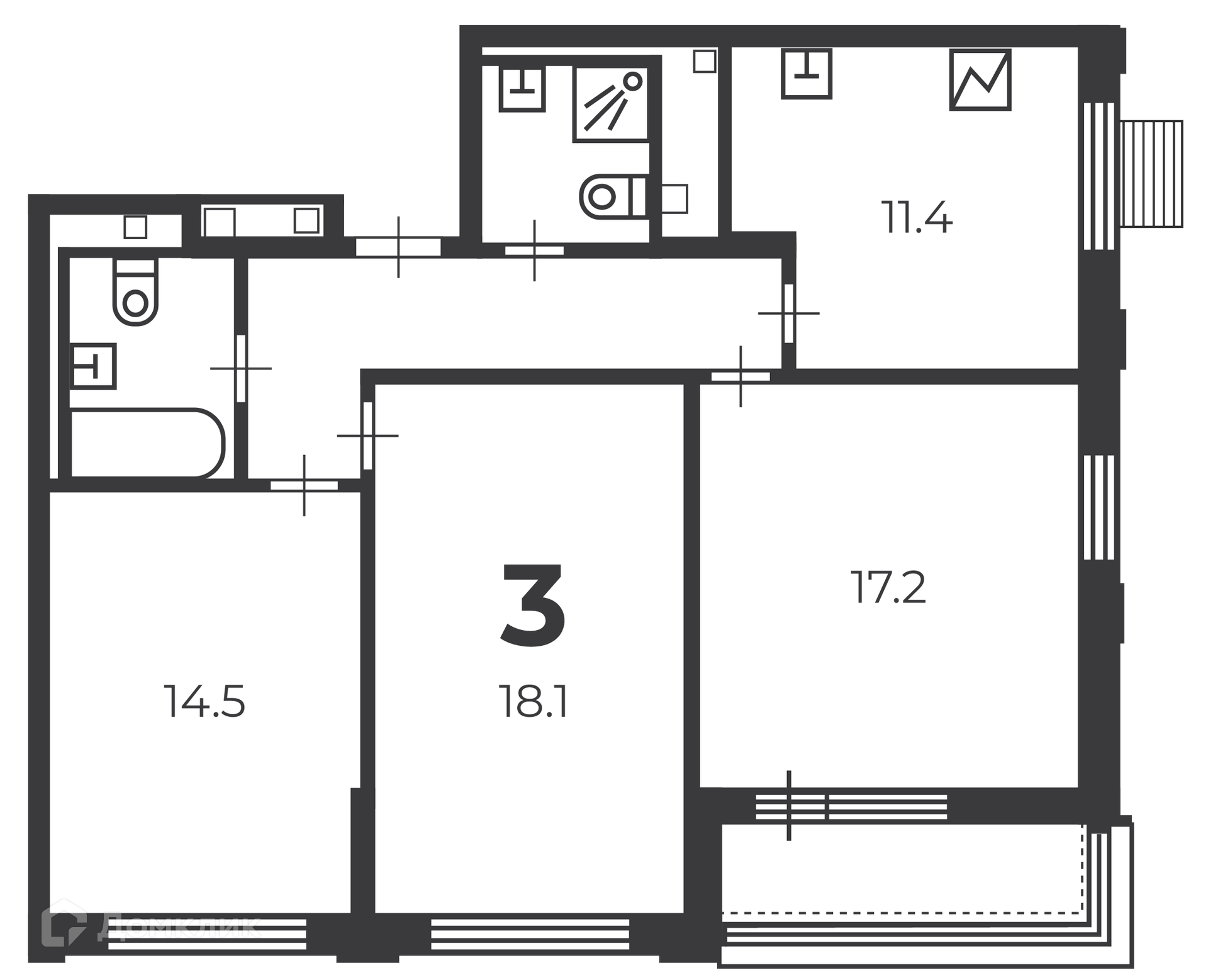 Планировка 3-комн. в ЖК «Милашенкова, 6 (Московские кварталы)»