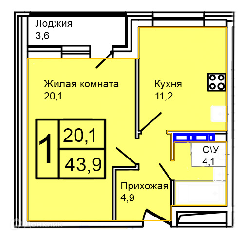 Планировка 1-комн. в ЖК «Троицкий»
