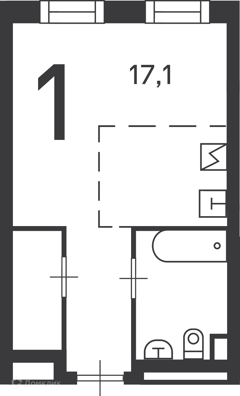 Планировка 1-комн. в ЖК «Клинская ул., д. 2А, к. 7 (Московские кварталы)»
