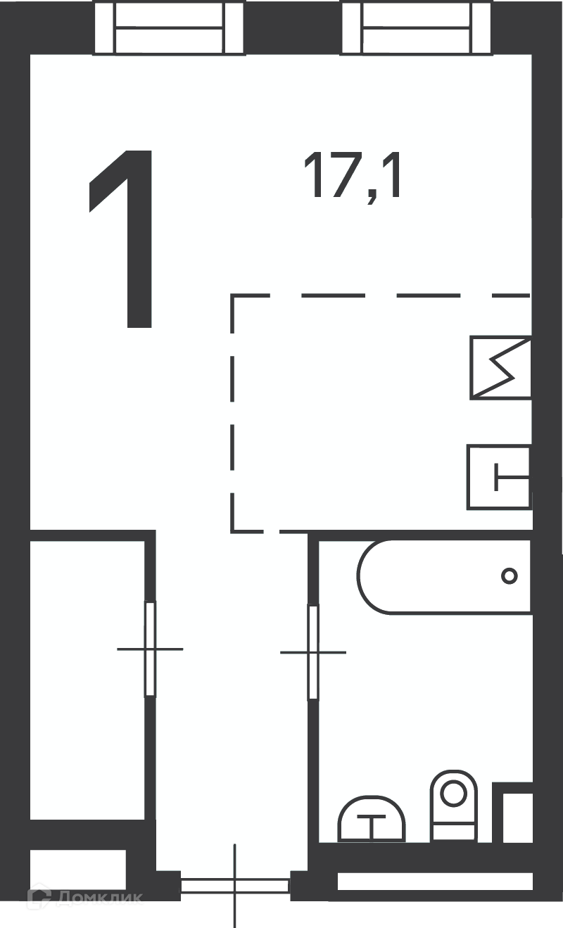 Планировка 1-комн. в ЖК «Клинская ул., д. 2А, к. 7 (Московские кварталы)»