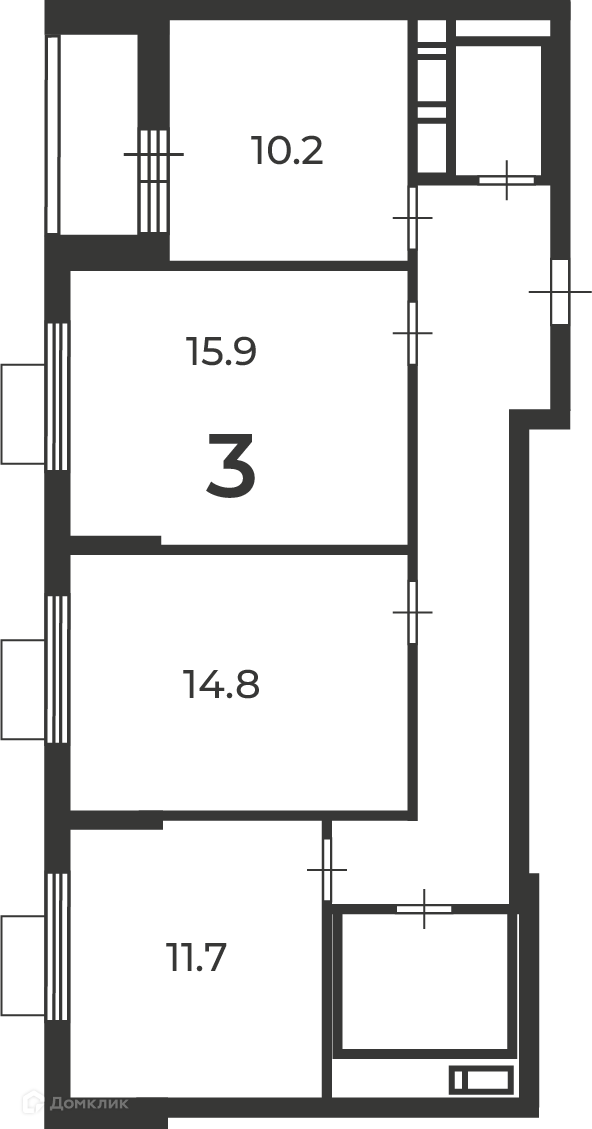 Планировка 3-комн. в ЖК «Маршала Чуйкова, 9A (Московские кварталы)»
