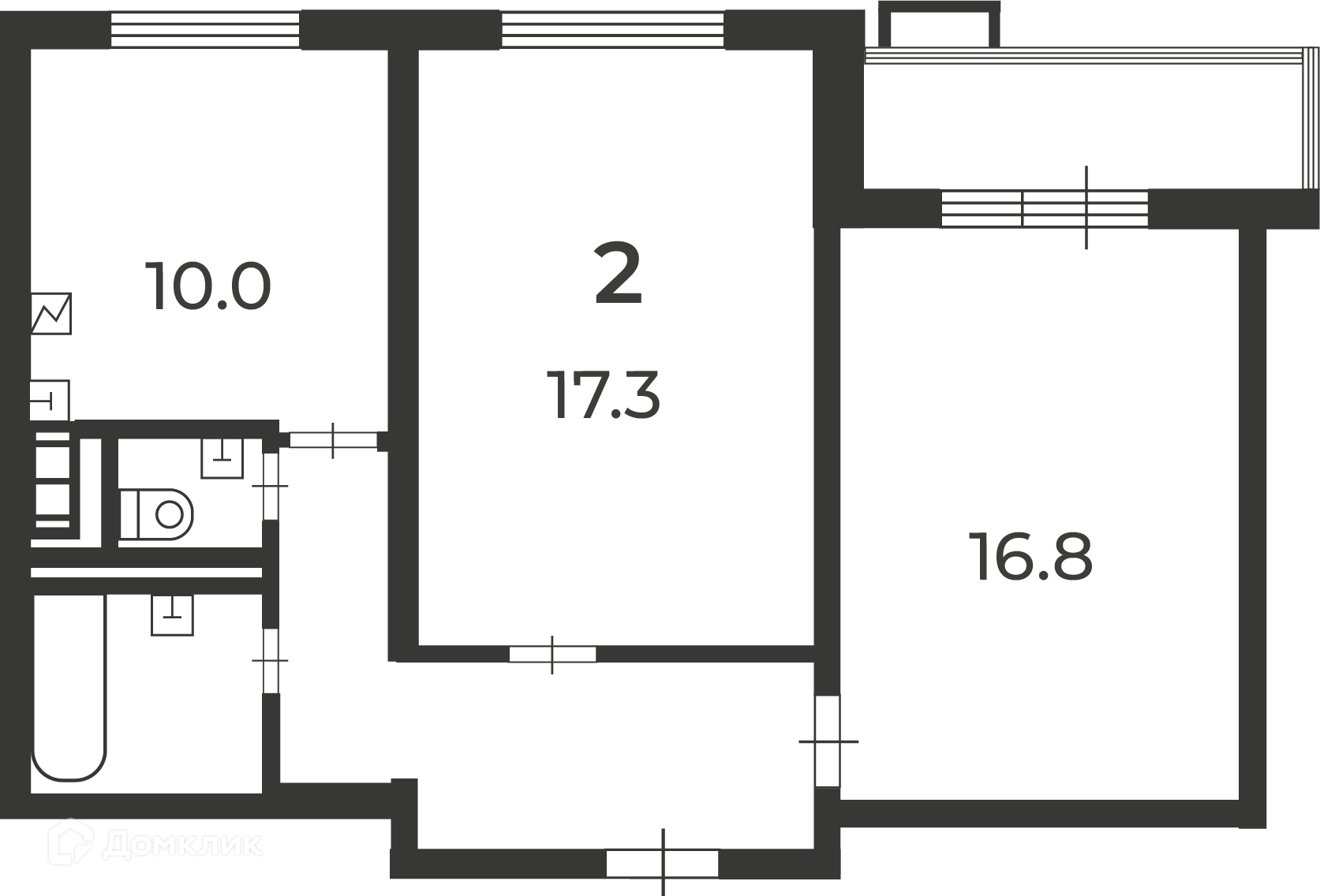 Планировка 2-комн. в ЖК «Кварцевая ул., д. 4, к. 1 (Московские кварталы)»