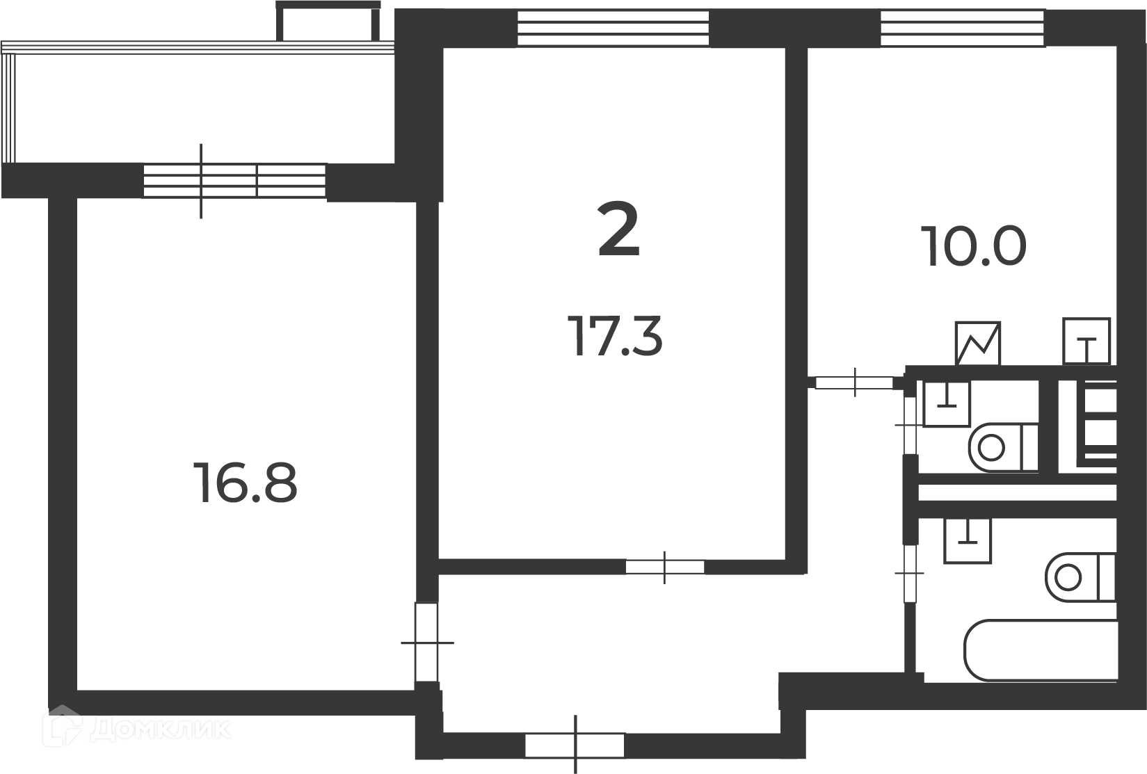 Планировка 2-комн. в ЖК «Кварцевая ул., д. 4, к. 1 (Московские кварталы)»