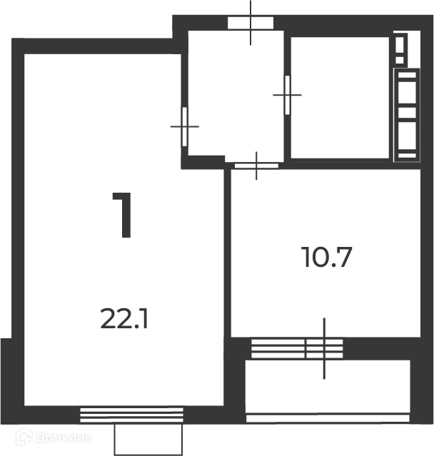 Планировка 1-комн. в ЖК «Маршала Чуйкова, 9A (Московские кварталы)»