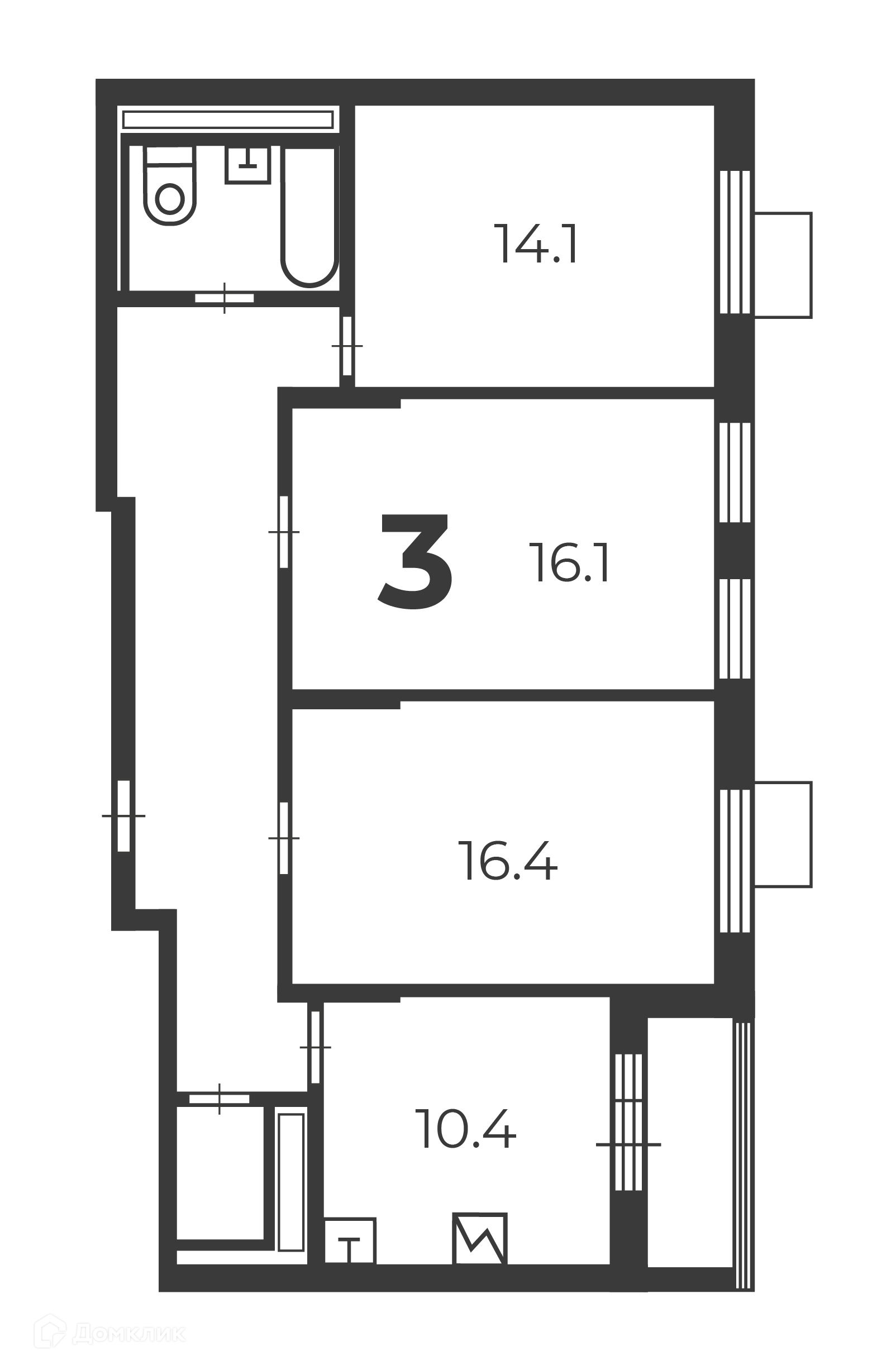 Планировка 3-комн. в ЖК «Открытое шоссе, 28/3 (Московские кварталы)»