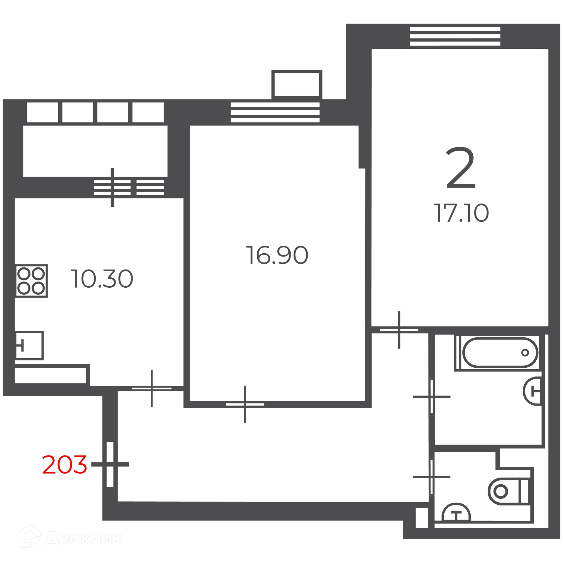 Планировка 2-комн. в ЖК «Чечёрский проезд, 28А (Московские кварталы)»