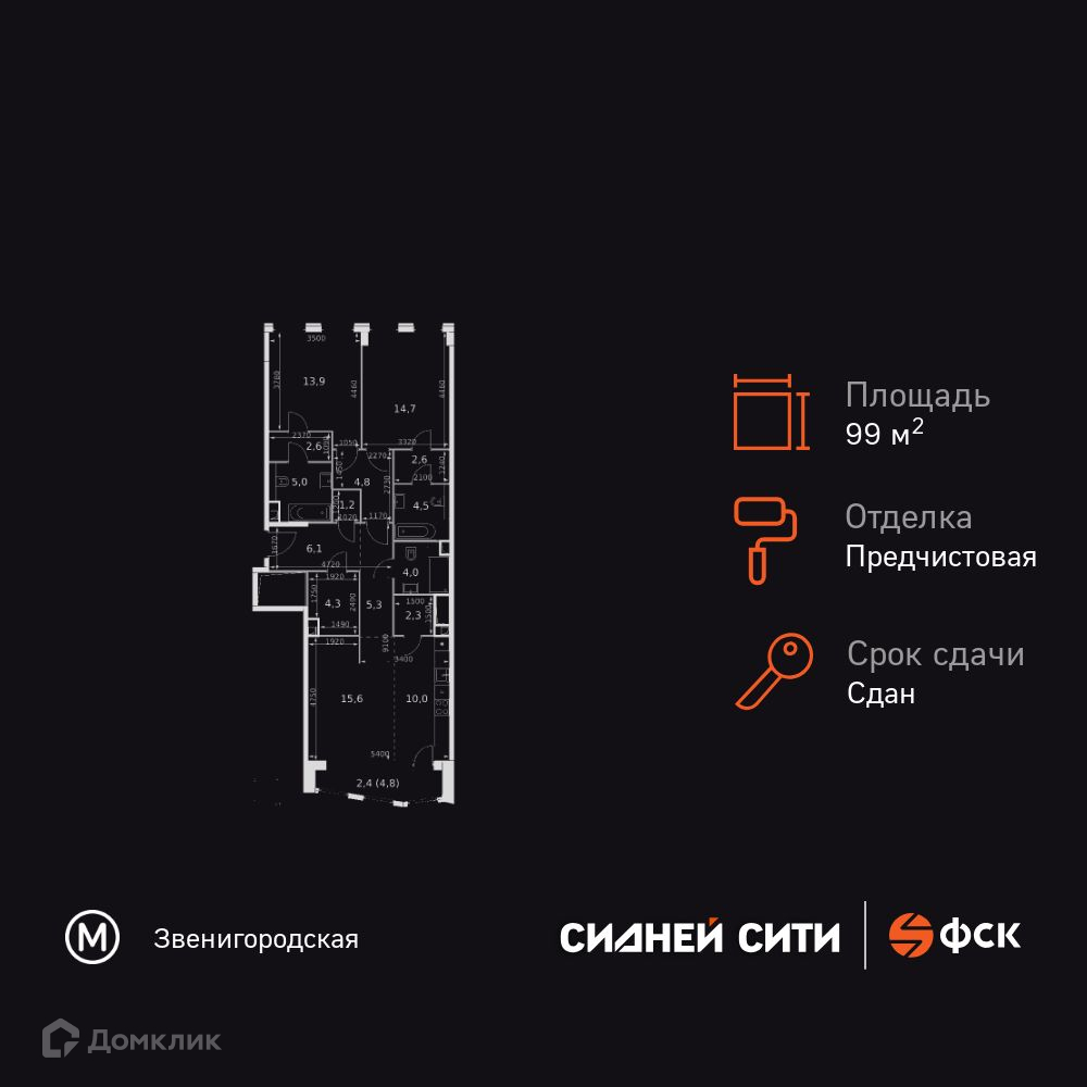 Планировка 2-комн. в ЖК «Сидней Сити»