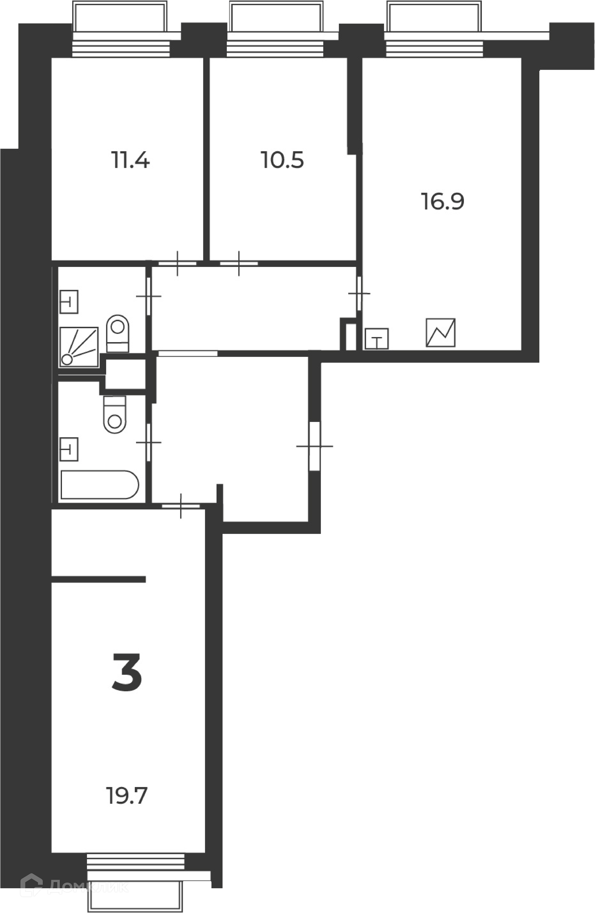 Планировка 3-комн. в ЖК «2-й Тушинский проезд, д. 1 (Московские кварталы)»