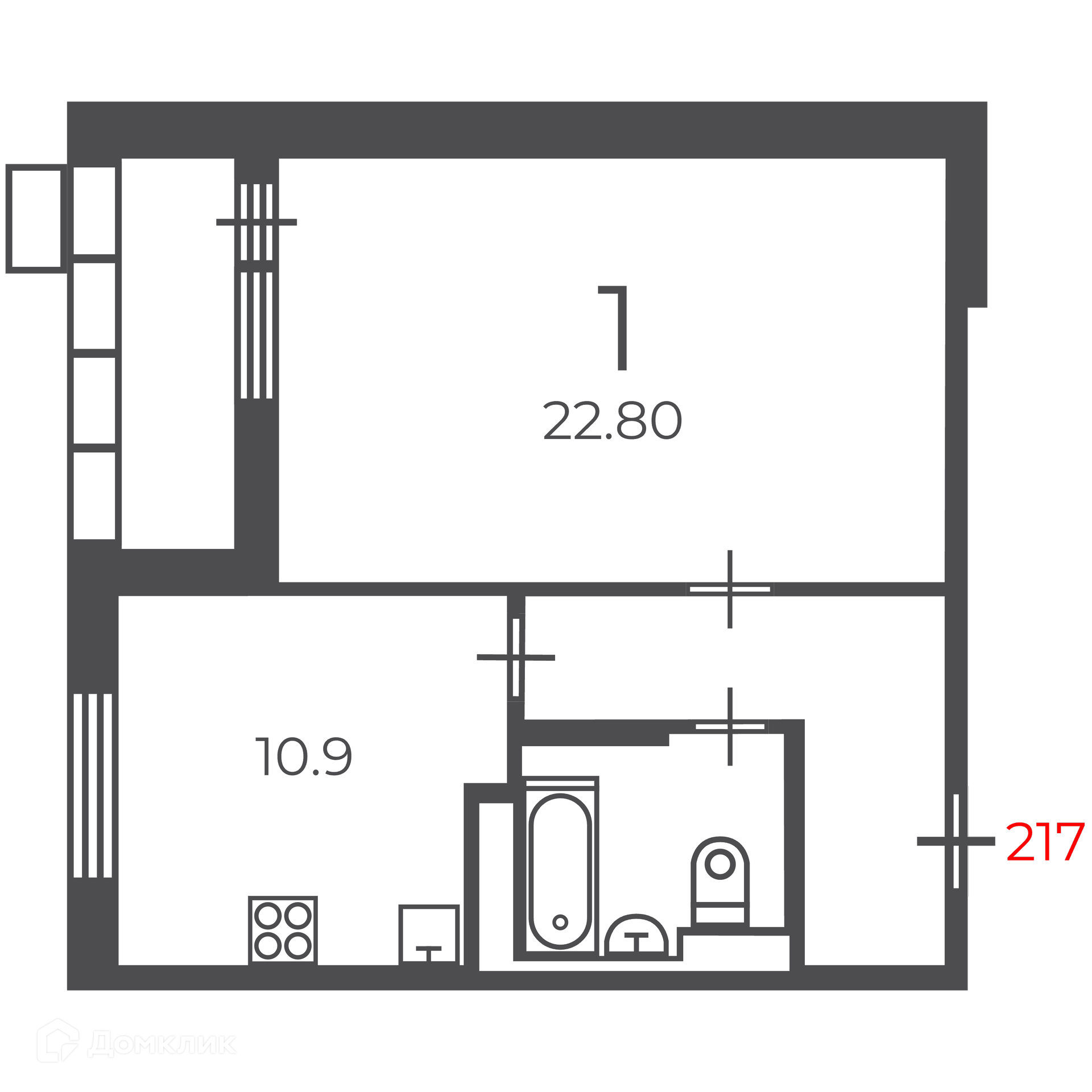 Планировка 1-комн. в ЖК «Чечёрский проезд, 28А (Московские кварталы)»