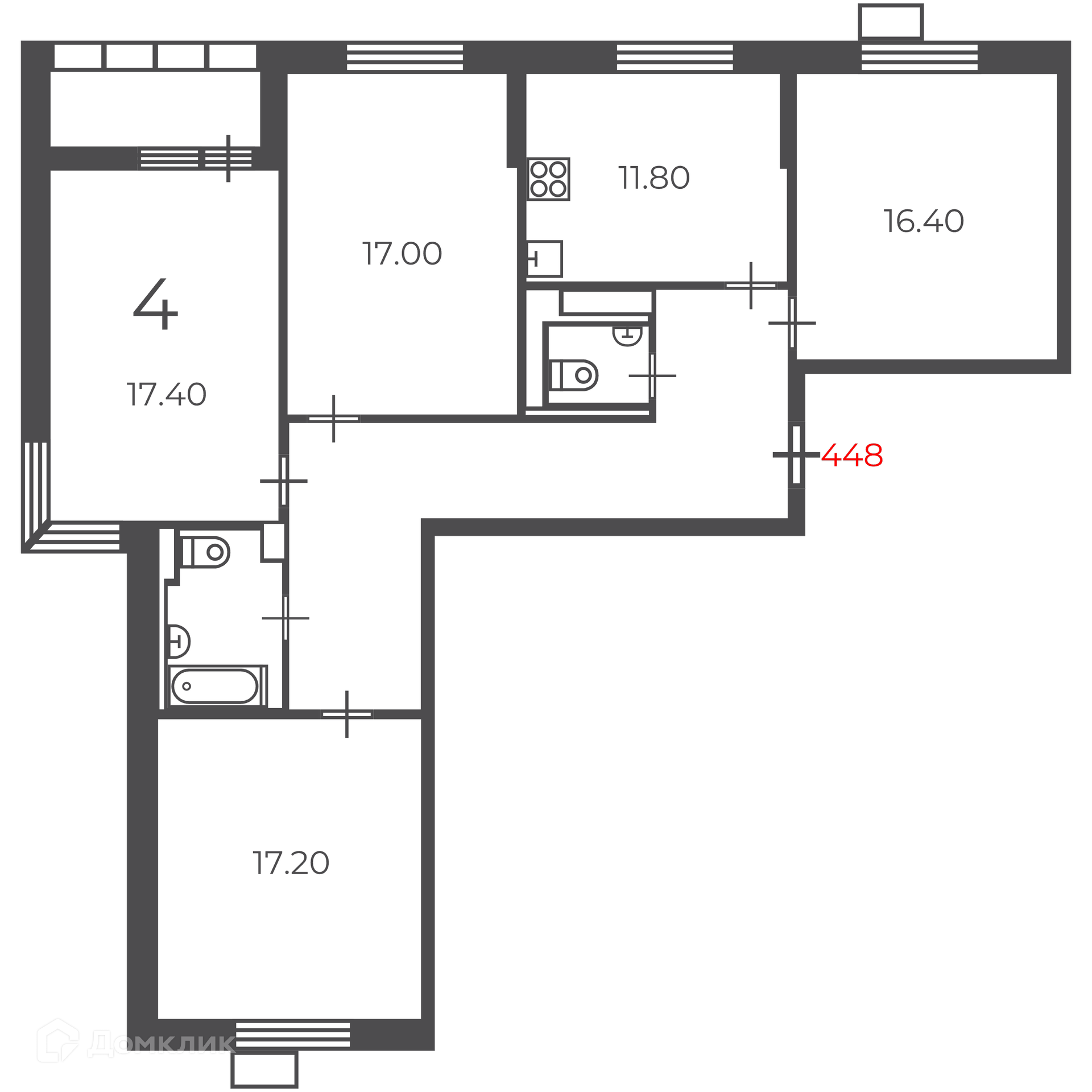 Планировка 4-комн. в ЖК «Чечёрский проезд, 28А (Московские кварталы)»