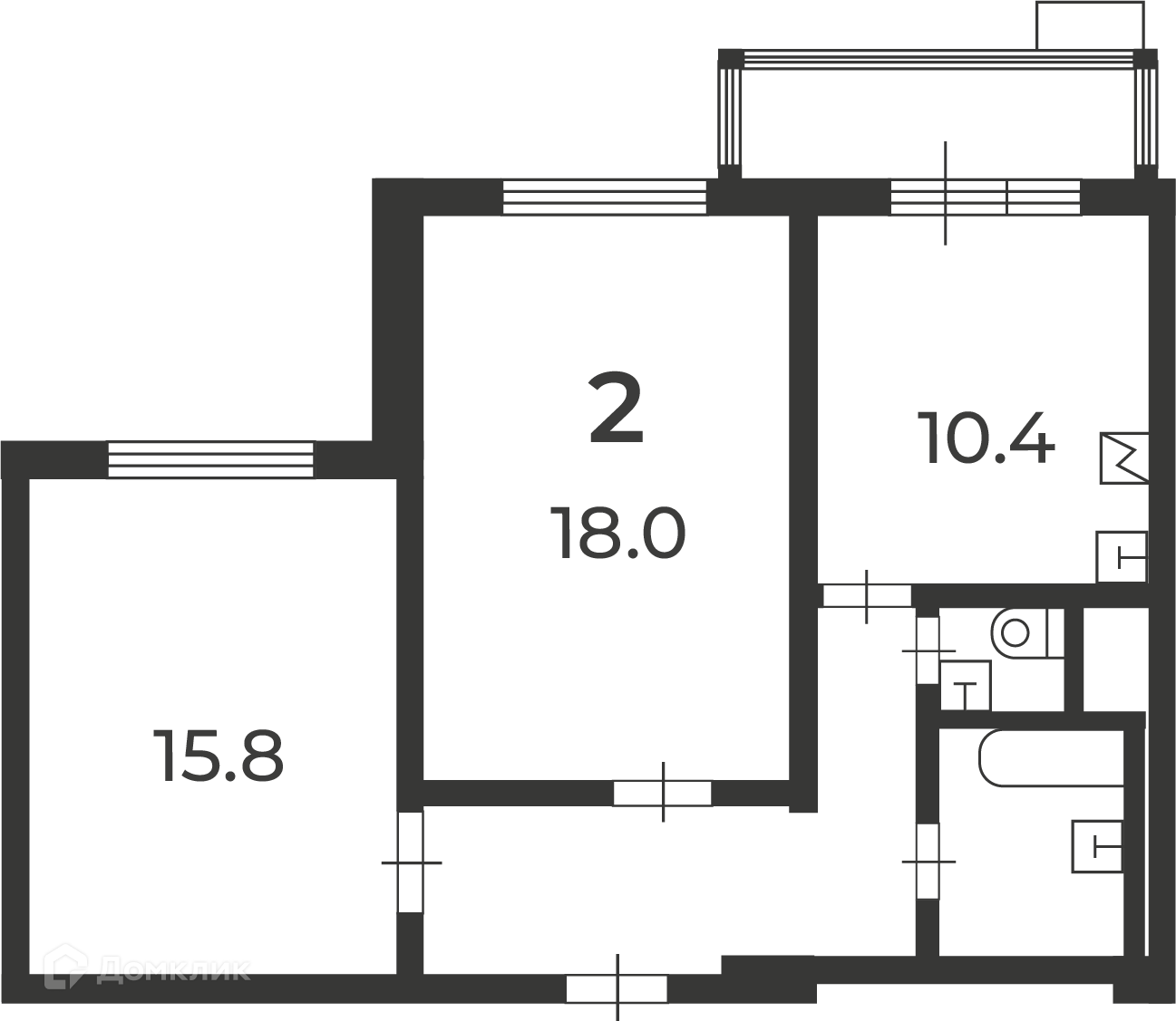 Планировка 2-комн. в ЖК «Кварцевая ул., д. 4, к. 1 (Московские кварталы)»