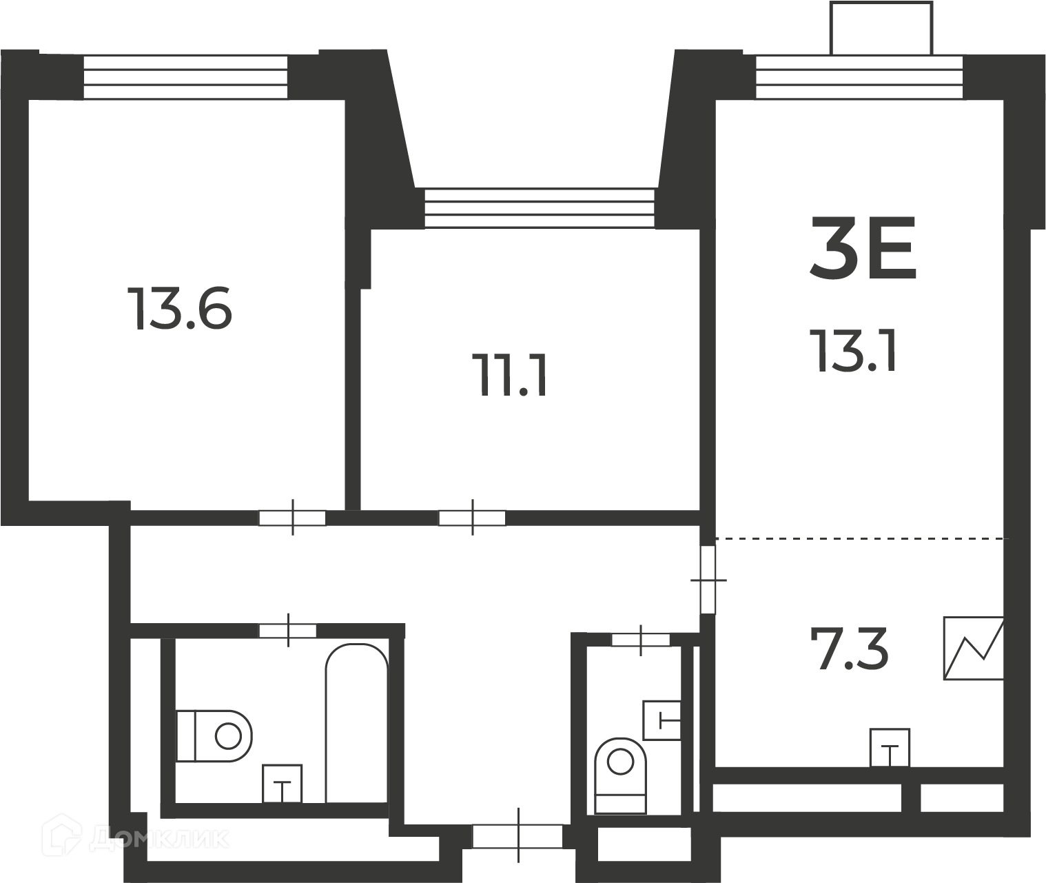 Планировка 3-комн. в ЖК «Милашенкова, 6 (Московские кварталы)»