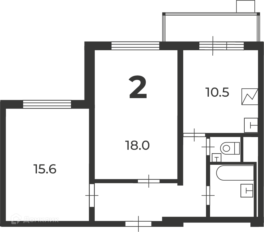 Планировка 2-комн. в ЖК «Кварцевая ул., д. 4, к. 1 (Московские кварталы)»