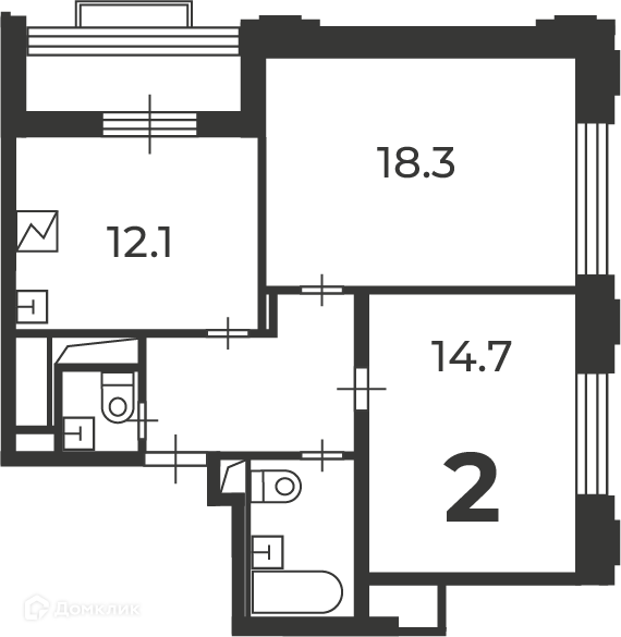 Планировка 2-комн. в ЖК «Михалковская, д. 48, к. 4 (Московские кварталы)»