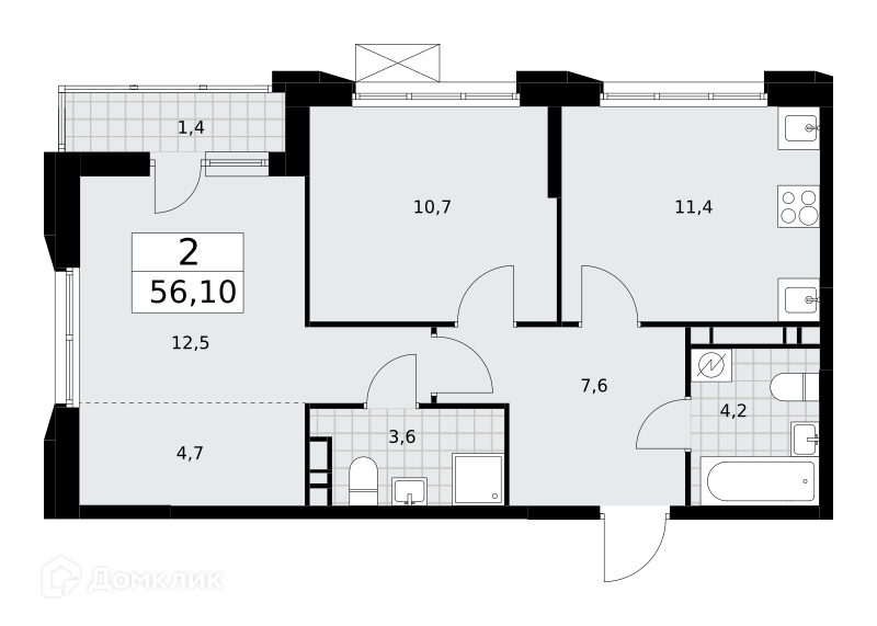 Планировка 2-комн. в ЖК «Скандинавия»
