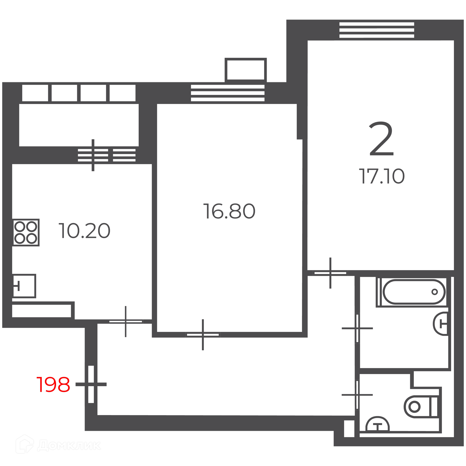 Планировка 2-комн. в ЖК «Чечёрский проезд, 28А (Московские кварталы)»