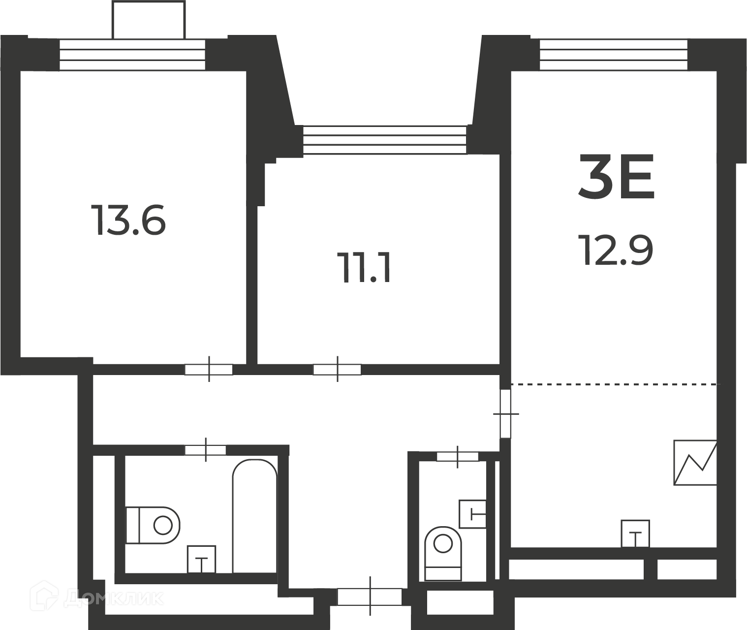 Планировка 3-комн. в ЖК «Милашенкова, 6 (Московские кварталы)»