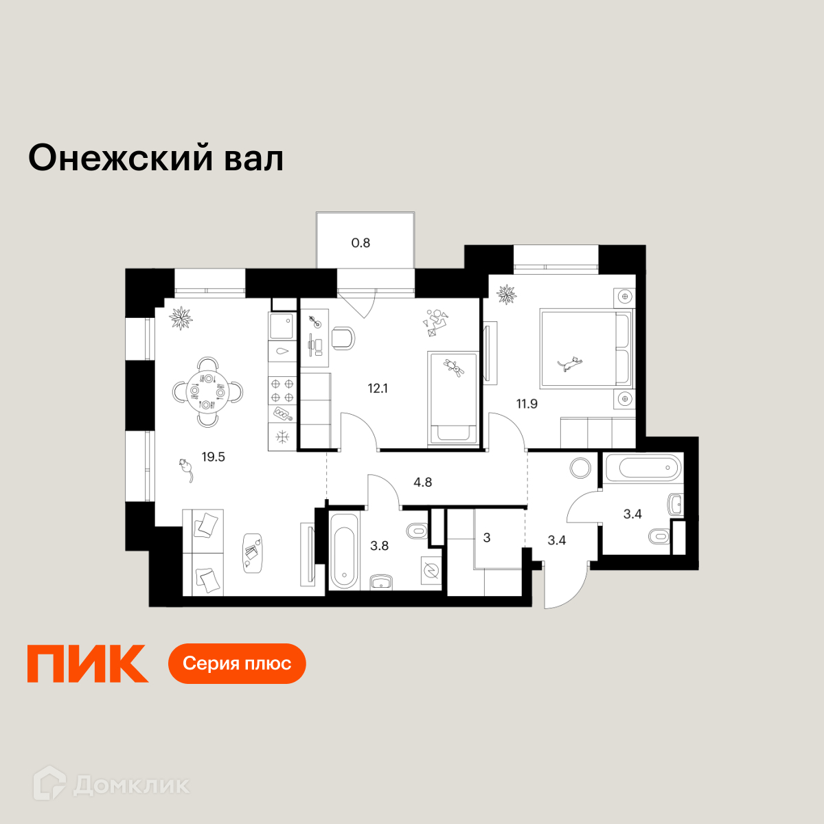 Планировка 2-комн. в ЖК «Онежский вал»