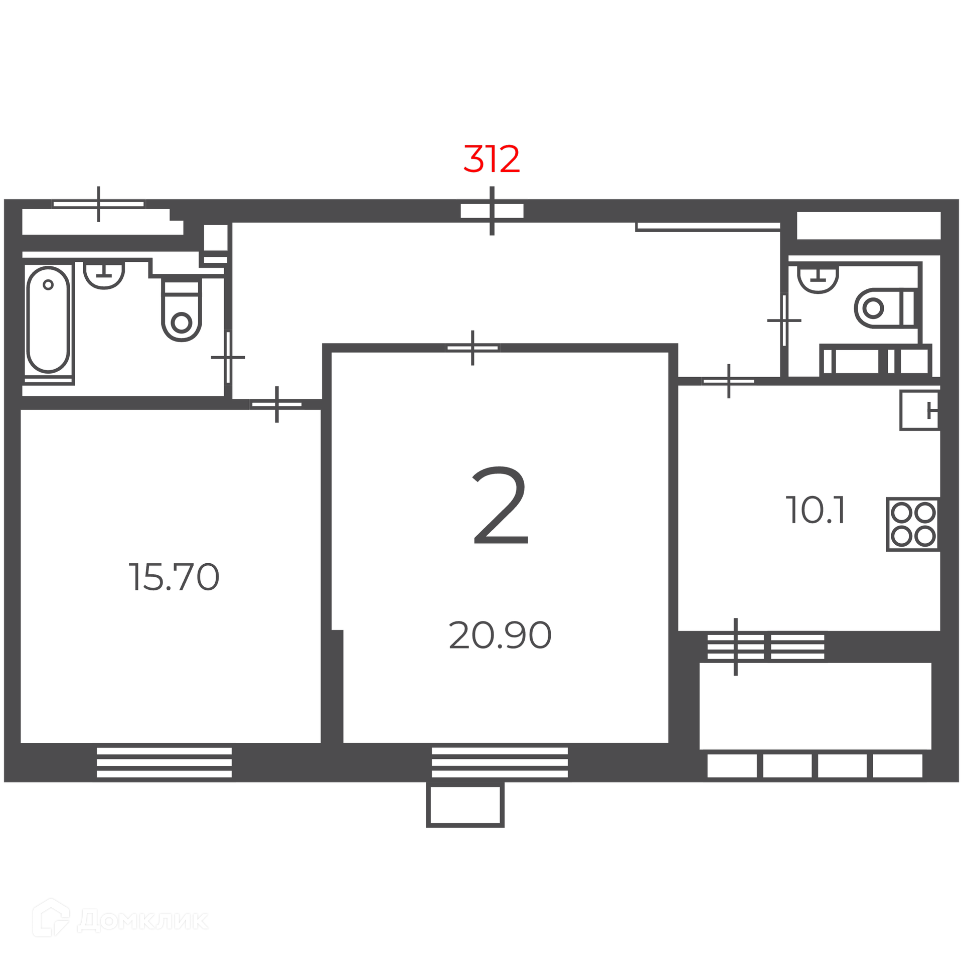 Планировка 2-комн. в ЖК «Чечёрский проезд, 28А (Московские кварталы)»