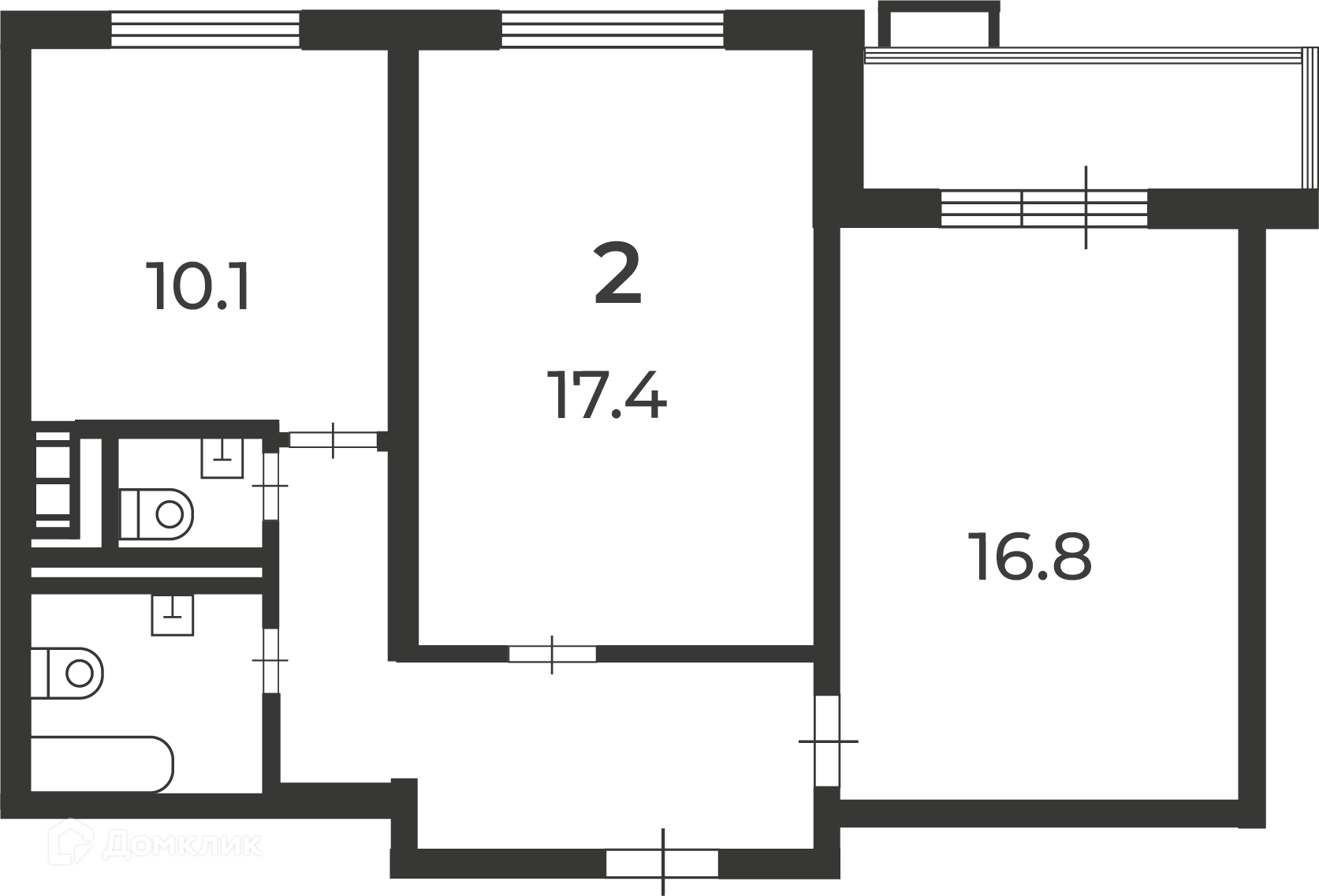 Планировка 2-комн. в ЖК «Кварцевая ул., д. 4, к. 1 (Московские кварталы)»