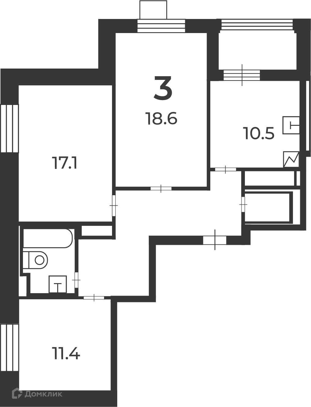 Планировка 3-комн. в ЖК «Ташкентская, 29, к. 1 (Московские кварталы)»
