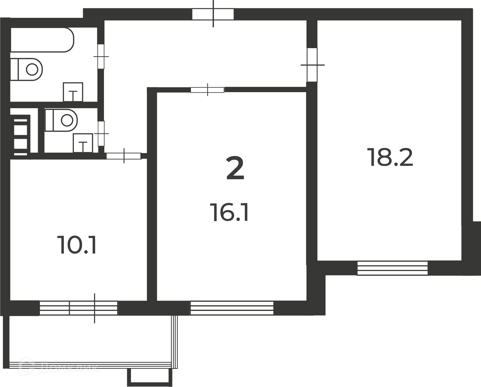 Планировка 2-комн. в ЖК «Кварцевая ул., д. 4, к. 1 (Московские кварталы)»