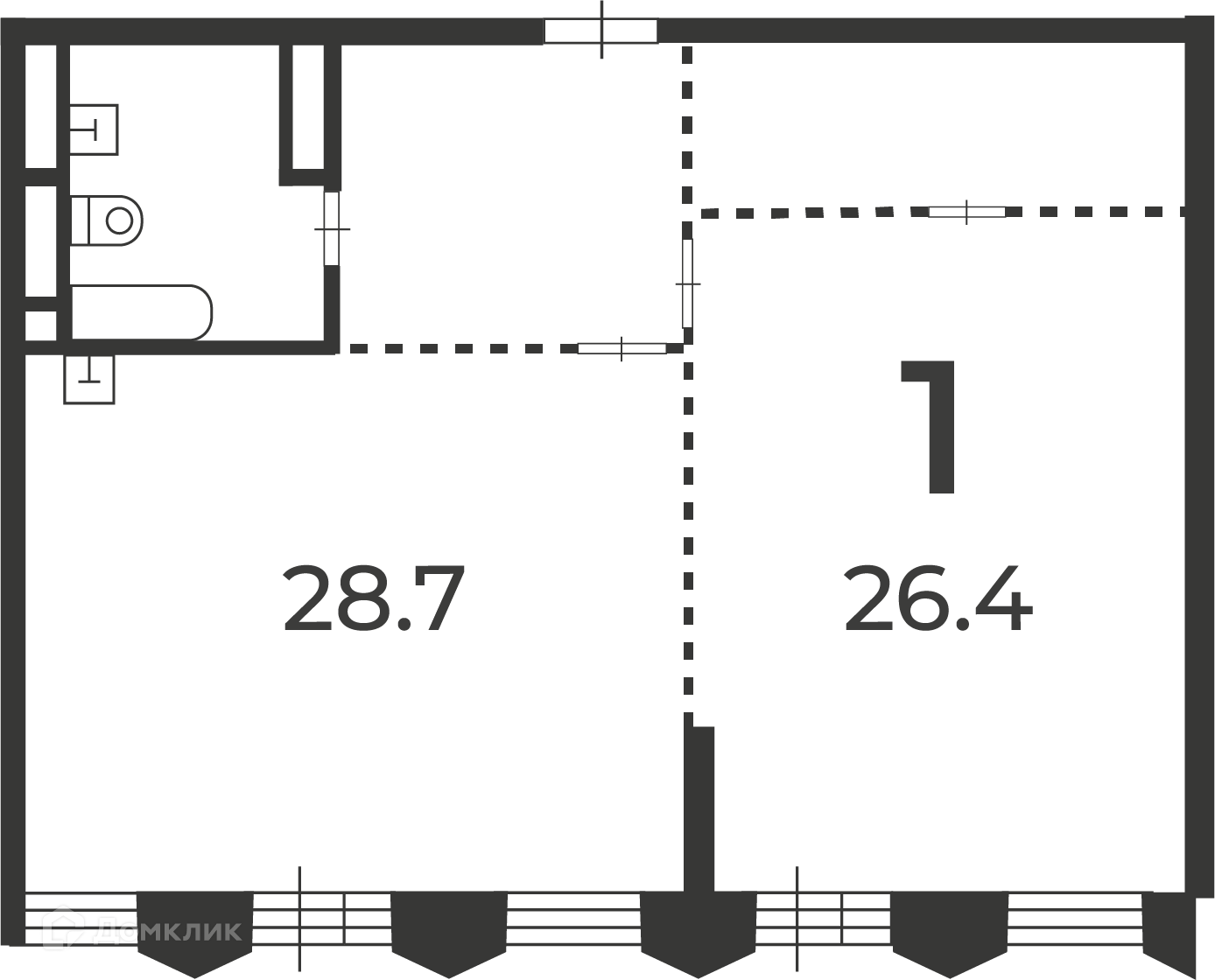 Планировка 1-комн. в ЖК «Светланова, 13 (Московские кварталы)»