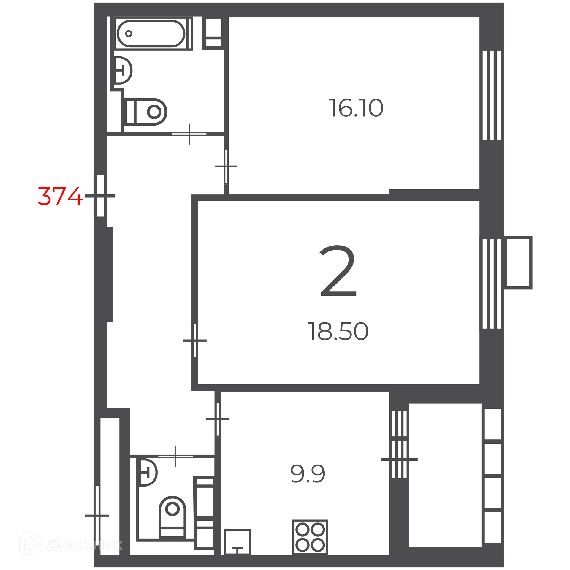 Планировка 2-комн. в ЖК «Чечёрский проезд, 28А (Московские кварталы)»