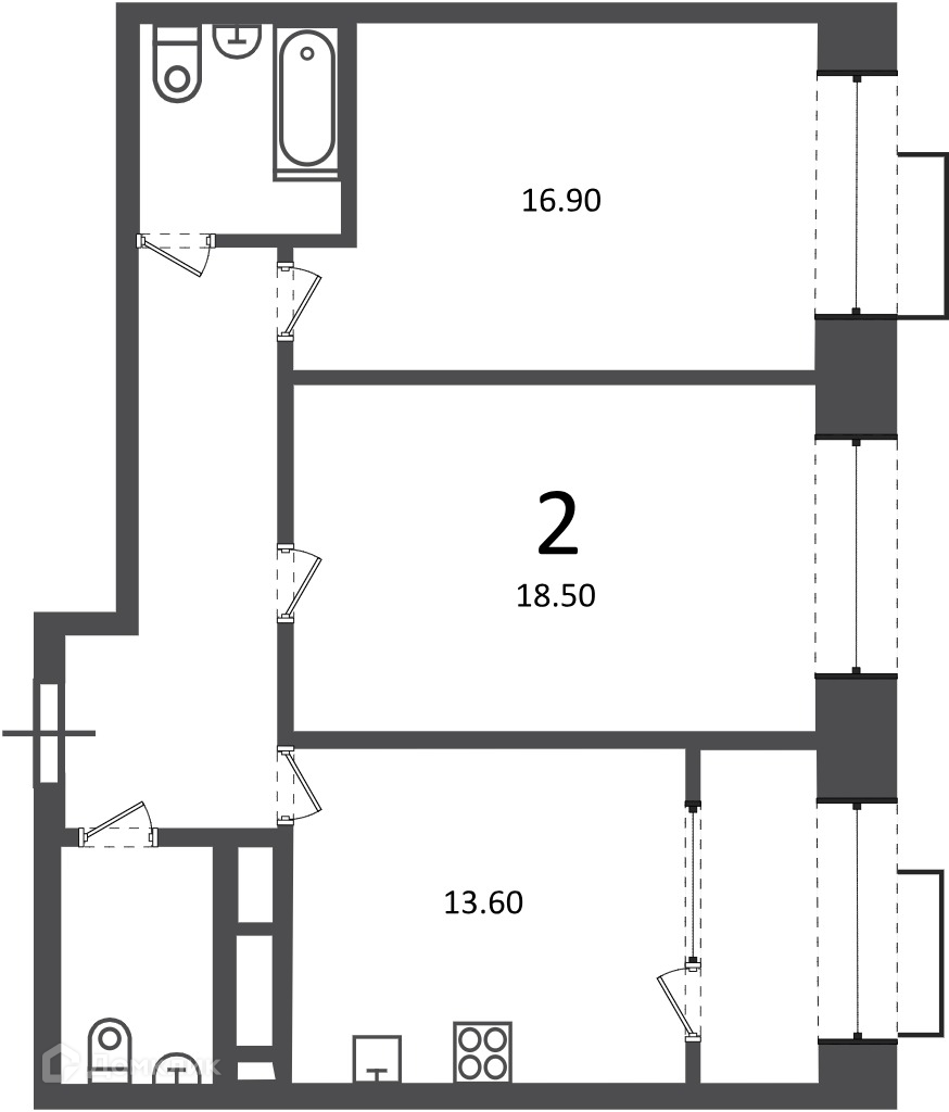 Планировка 2-комн. в ЖК «Клинская ул., д. 2А (Московские кварталы)»