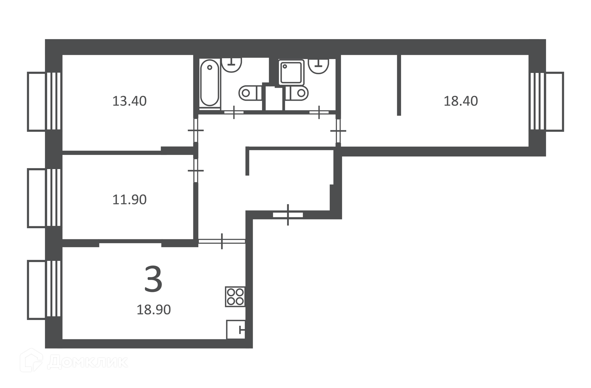 Планировка 3-комн. в ЖК «2-й Тушинский проезд, д. 1 (Московские кварталы)»