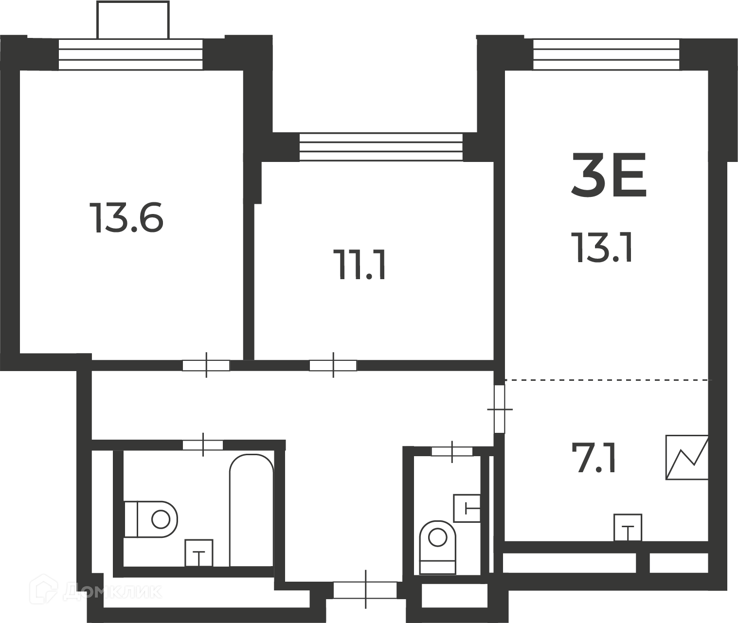Планировка 3-комн. в ЖК «Милашенкова, 6 (Московские кварталы)»