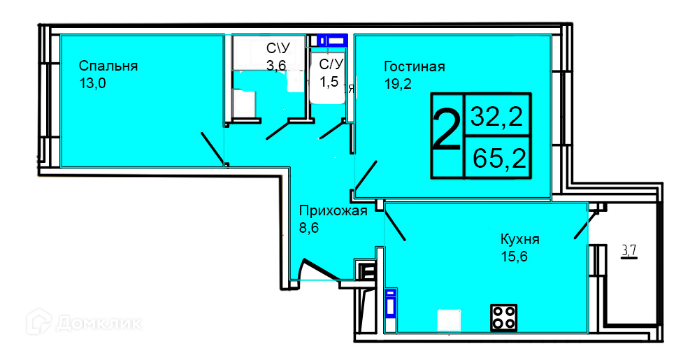 Планировка 2-комн. в ЖК «Троицкий»