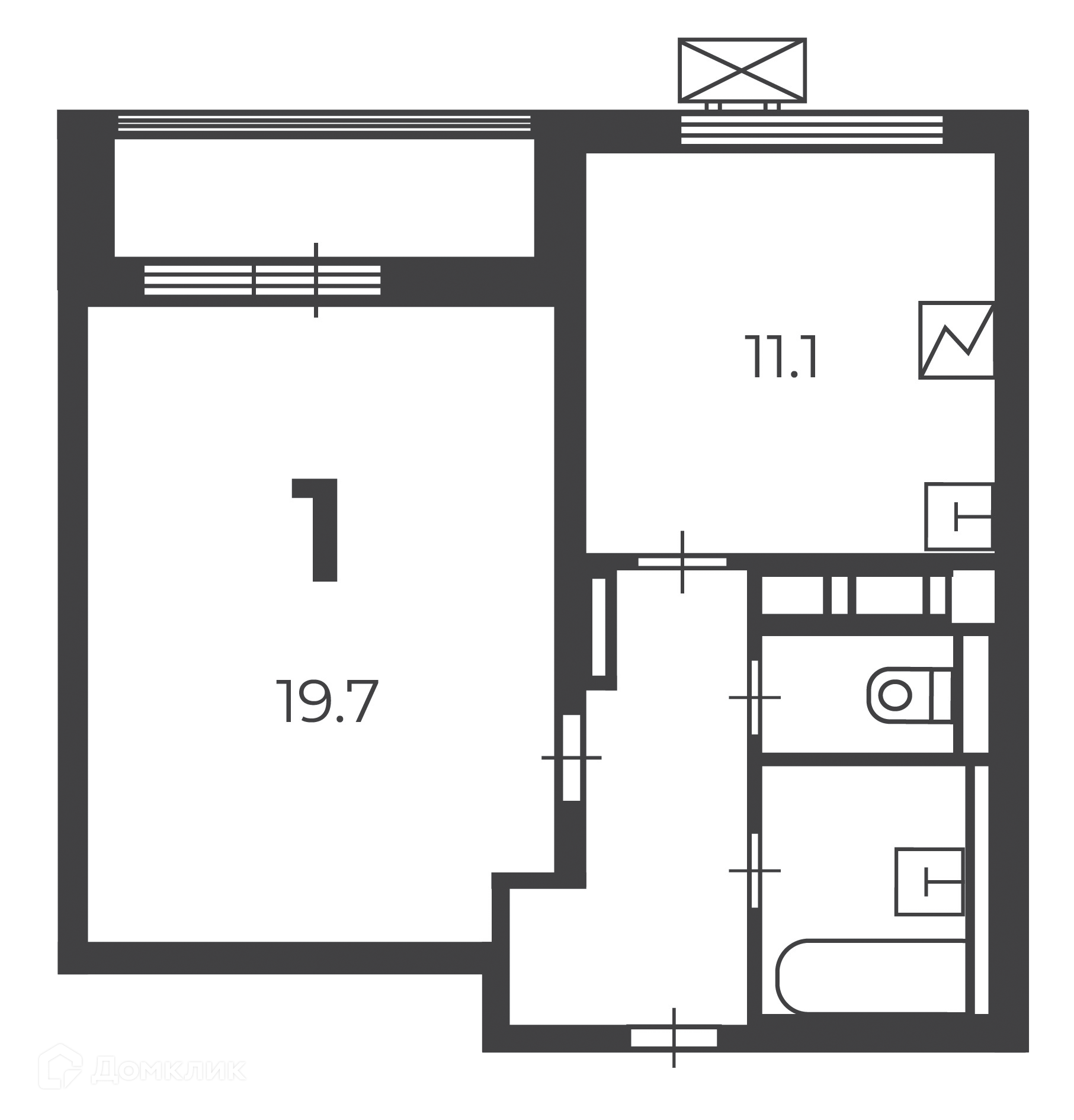 Планировка 1-комн. в ЖК «Героев Панфиловцев, 39 (Московские кварталы)»