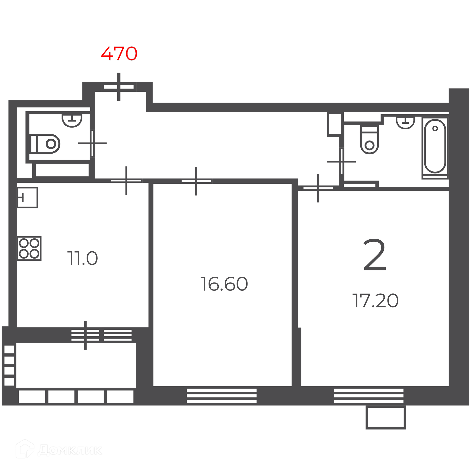 Планировка 2-комн. в ЖК «Чечёрский проезд, 28А (Московские кварталы)»