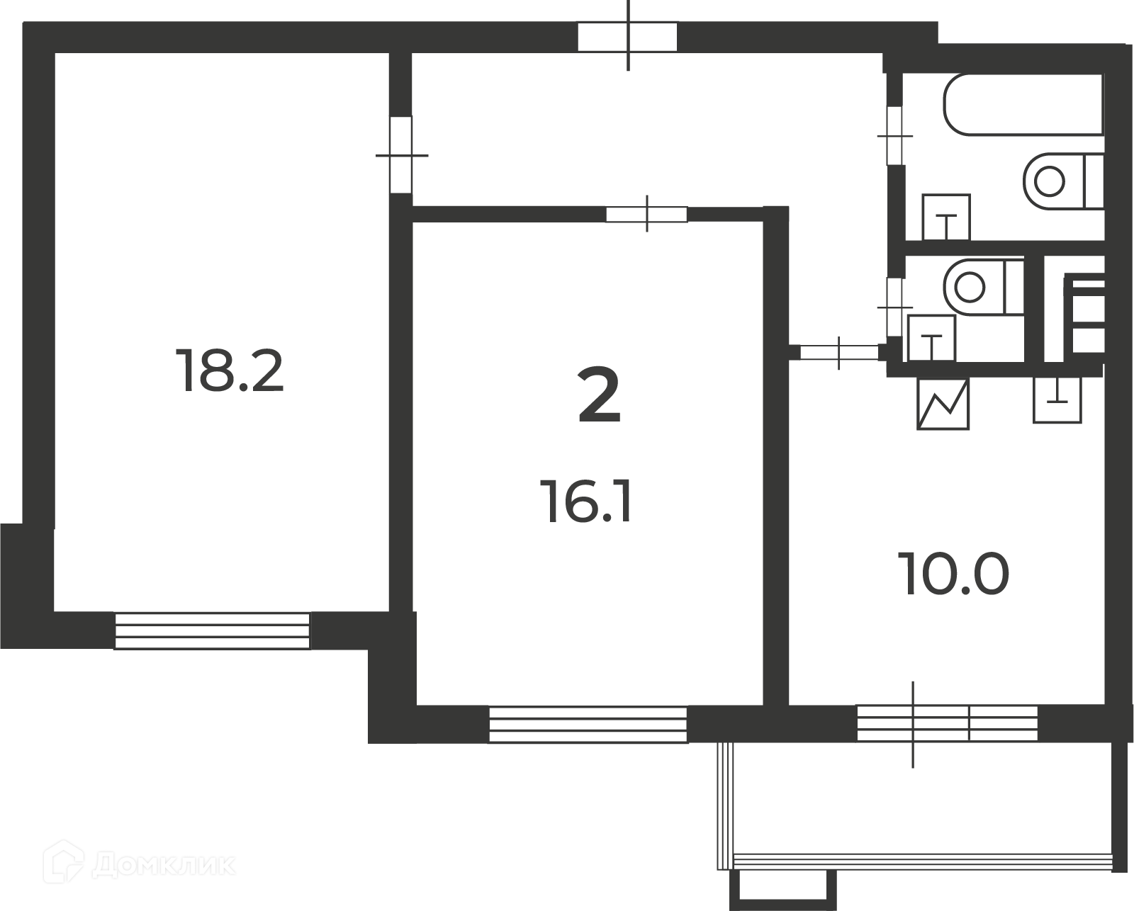 Планировка 2-комн. в ЖК «Кварцевая ул., д. 4, к. 1 (Московские кварталы)»