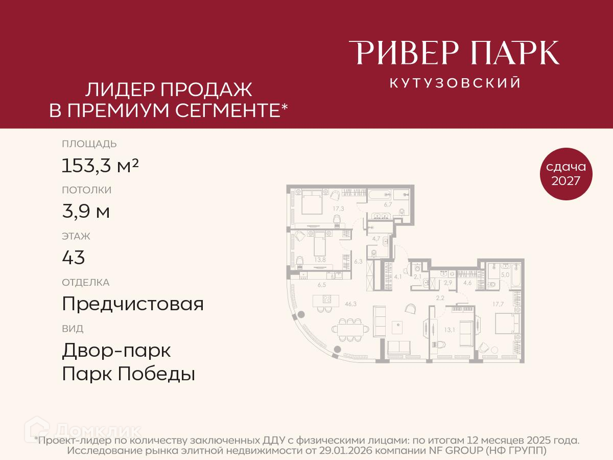 Планировка Пентхаус в ЖК «Ривер Парк Кутузовский»