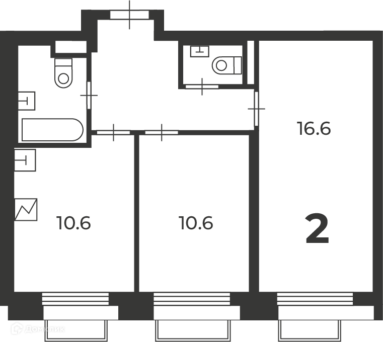 Планировка 2-комн. в ЖК «2-й Тушинский проезд, д. 1 (Московские кварталы)»