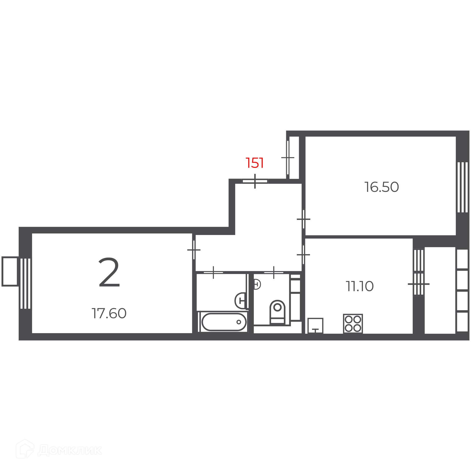 Планировка 2-комн. в ЖК «Чечёрский проезд, 28А (Московские кварталы)»