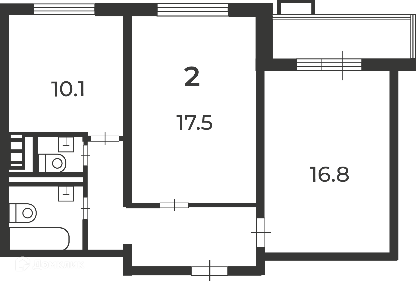 Планировка 2-комн. в ЖК «Кварцевая ул., д. 4, к. 1 (Московские кварталы)»