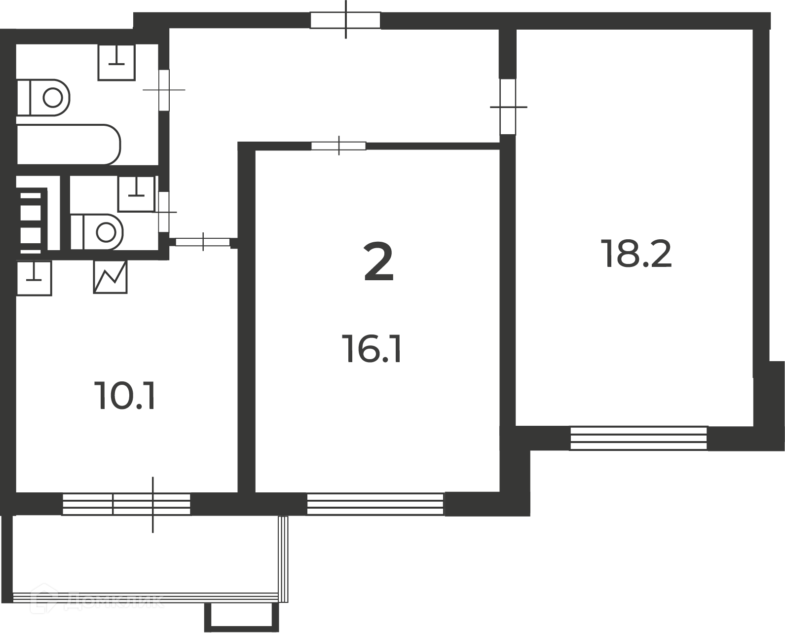 Планировка 2-комн. в ЖК «Кварцевая ул., д. 4, к. 1 (Московские кварталы)»