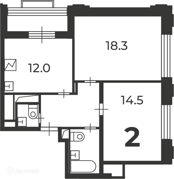 Планировка 2-комн. в ЖК «Михалковская, д. 48, к. 4 (Московские кварталы)»