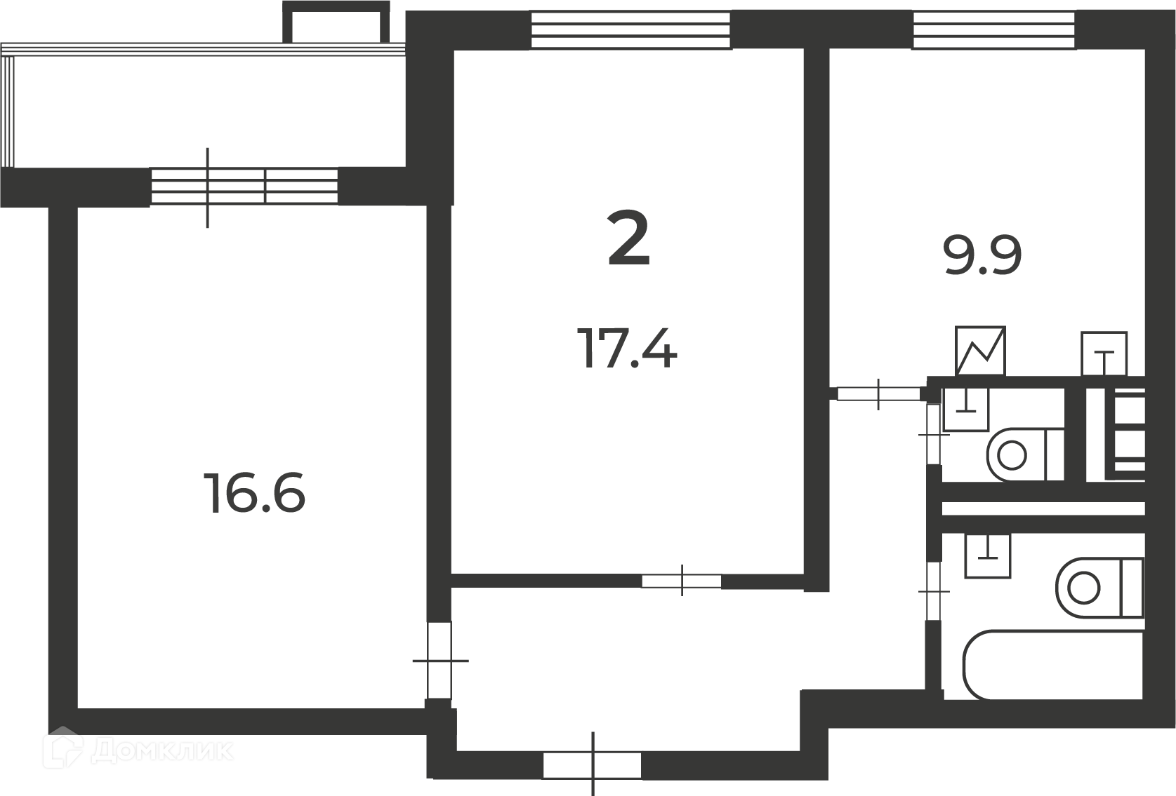 Планировка 2-комн. в ЖК «Кварцевая ул., д. 4, к. 1 (Московские кварталы)»