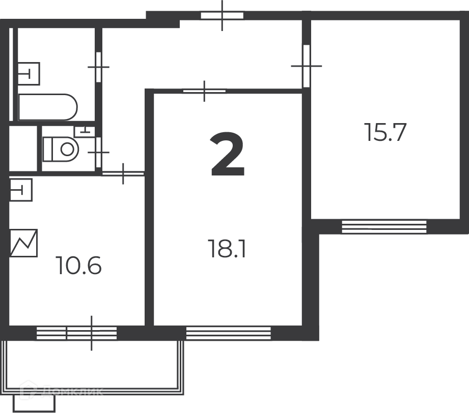 Планировка 2-комн. в ЖК «Кварцевая ул., д. 4, к. 1 (Московские кварталы)»