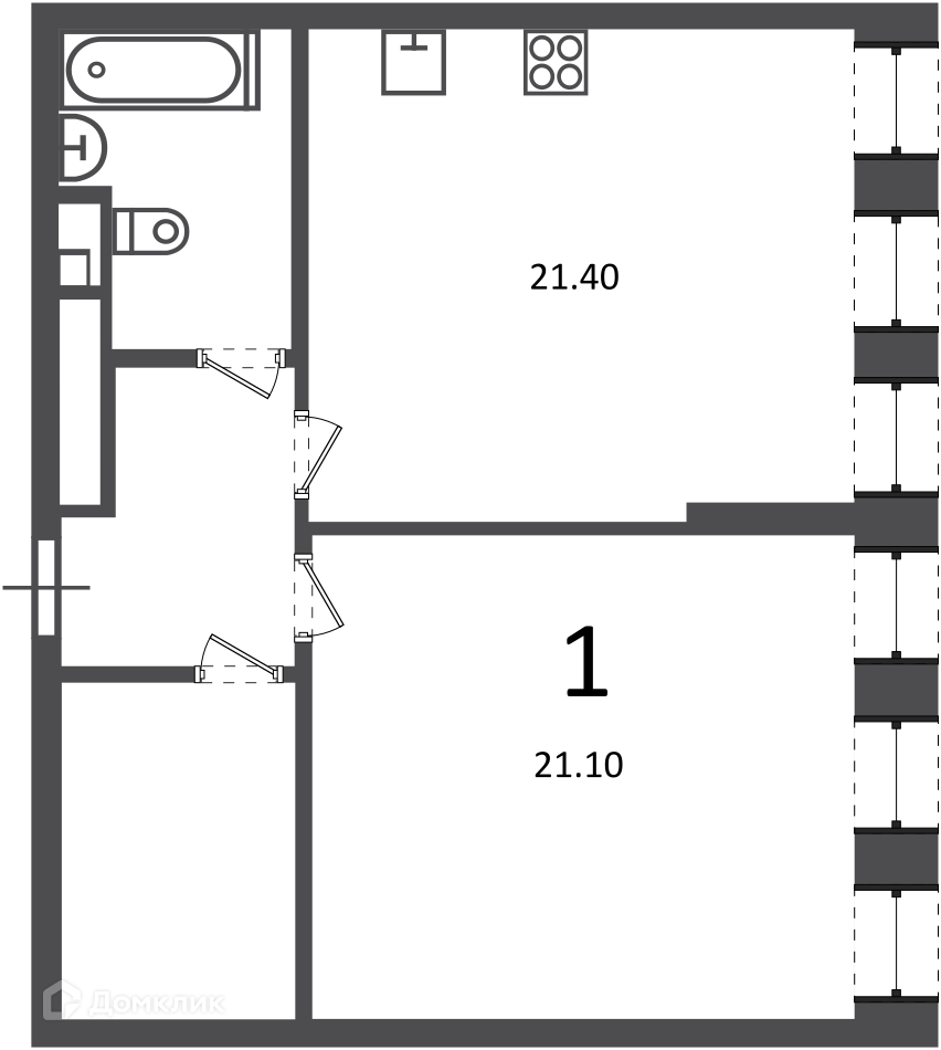 Планировка 1-комн. в ЖК «Светланова ул., д. 11, к. 2 (Московские кварталы)»
